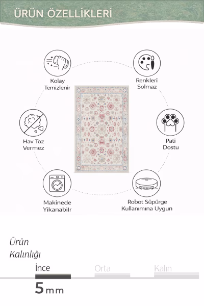 Pembe Azure Bordürlü  Yıkanabilir Dokuma Taban Bambu Halı-RUG003