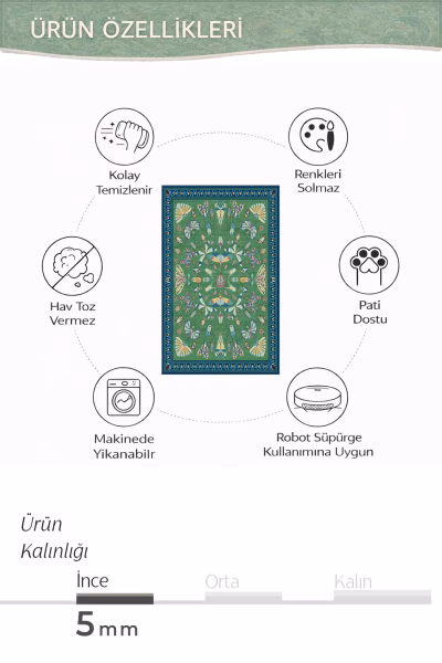 Renkli Kelebekler Yıkanabilir Dokuma Taban Bambu Halı Mavi Yeşil-RUG005