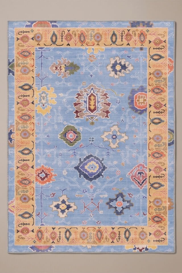 Vera Makinede Yıkanabilir Bambu Halı Mavi