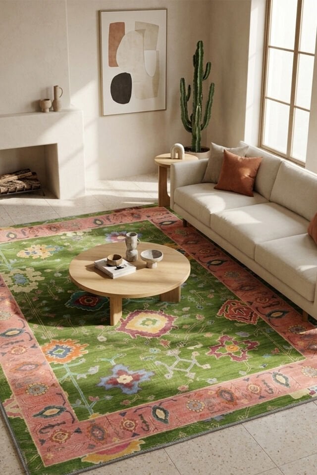 Vera Makinede Yıkanabilir Bambu Halı Yeşil