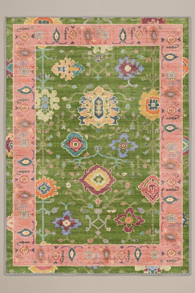 Vera Makinede Yıkanabilir Bambu Halı Yeşil