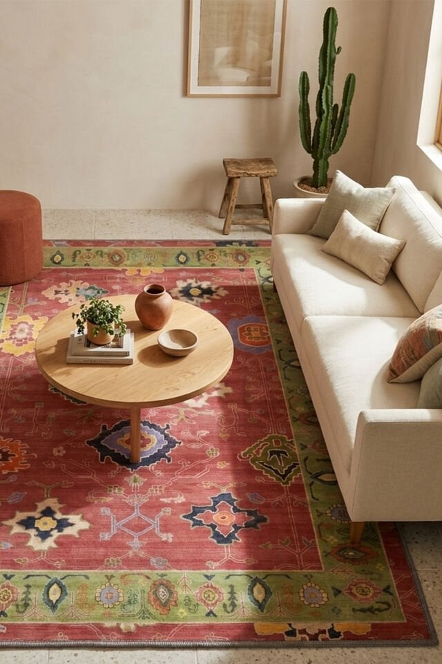 Vera Makinede Yıkanabilir Bambu Halı Kırmızı