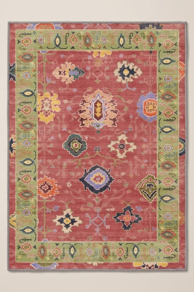Vera Makinede Yıkanabilir Bambu Halı Kırmızı