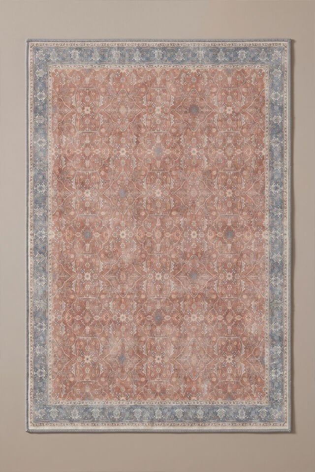Vintage Mercan Makinede Yıkanabilir Bambu Halı