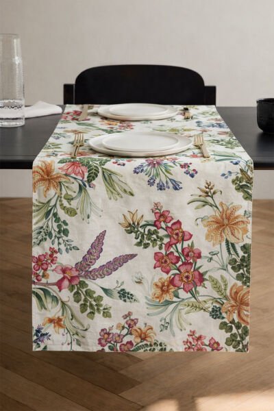 Renkli Orkideler Pamuklu Runner 50*150 Cm-RUNR018