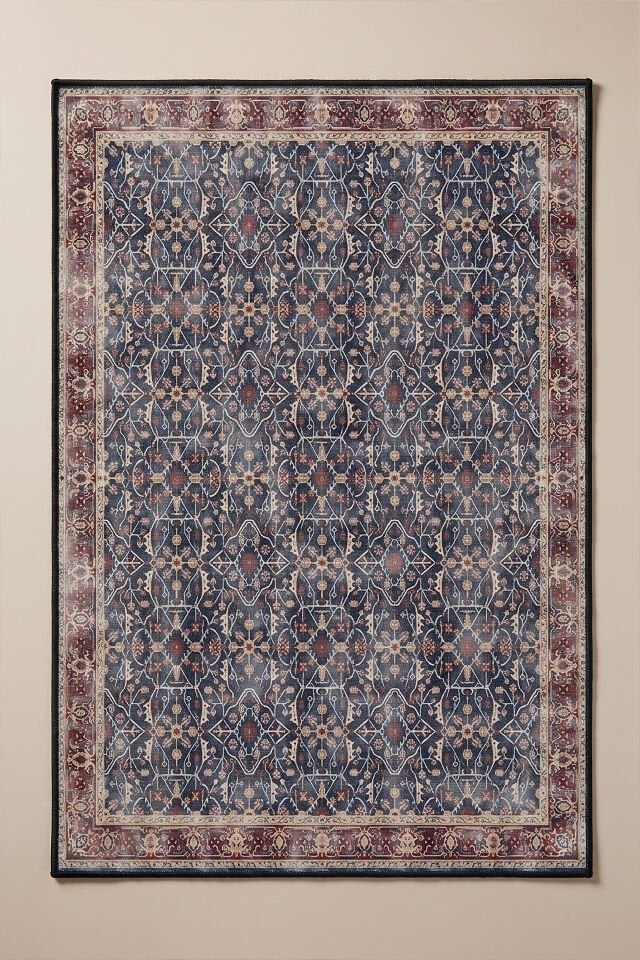 Vintage Mercan Makinede Yıkanabilir Bambu Halı Mavi