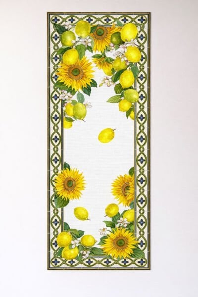 Limonlu Günebakan Zarafeti Pamuklu Runner 50*150 Cm-RUNR019