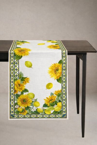 Limonlu Günebakan Zarafeti Pamuklu Runner 50*150 Cm-RUNR019