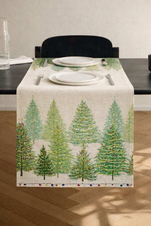 Çam Ağaçları Pamuklu Runner 50*150 Cm-RUNR020