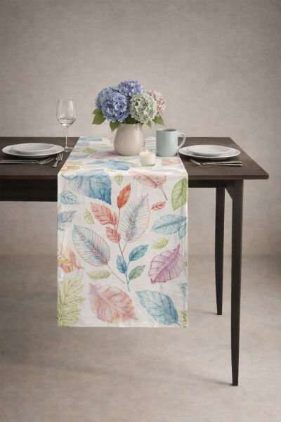 Renkli Yapraklar Pamuklu Runner 50*150 Cm-RUNR021