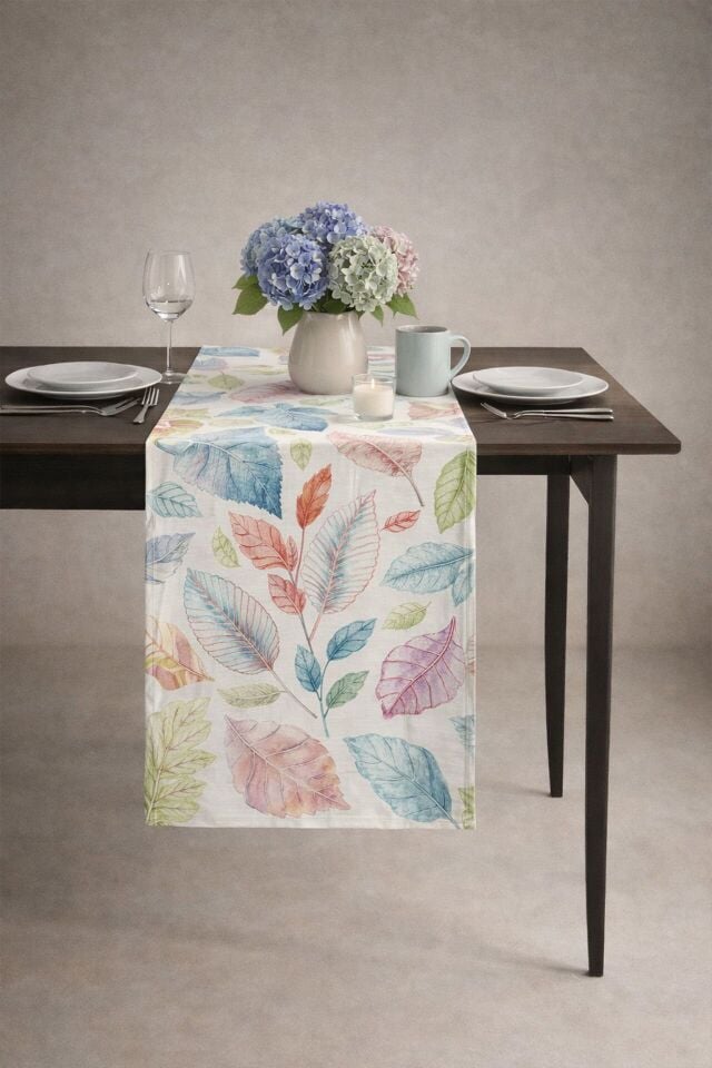 Renkli Yapraklar Pamuklu Runner 50*150 Cm-RUNR021