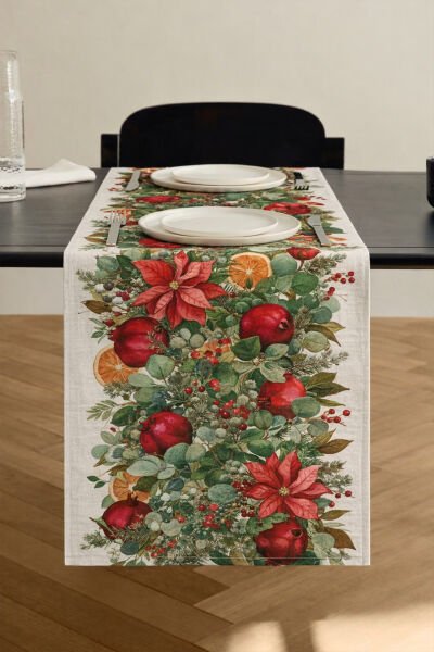 Nar ve Çiçekler Pamuklu Runner 50*150 Cm-RUNR022