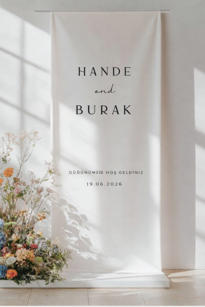 Kişiye Özel Kanvas Karşılama Panosu 70 x 180 Cm-001 Kişileştirilebilir,Düğün Söz Nişan Kına Parti  Flama