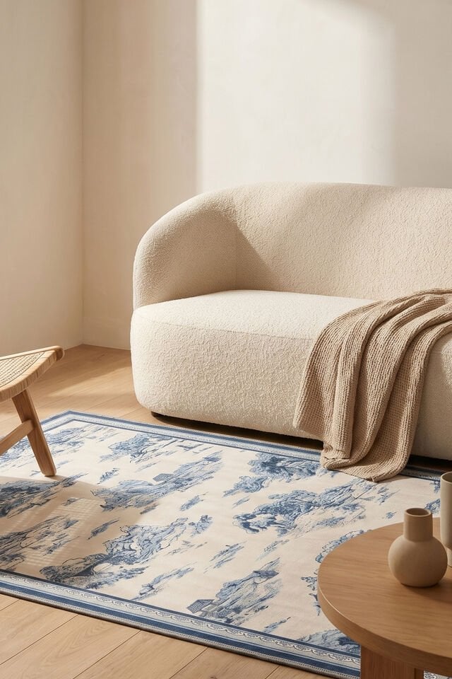 Mavi Toile Makinede Yıkanabilir Bambu Halı