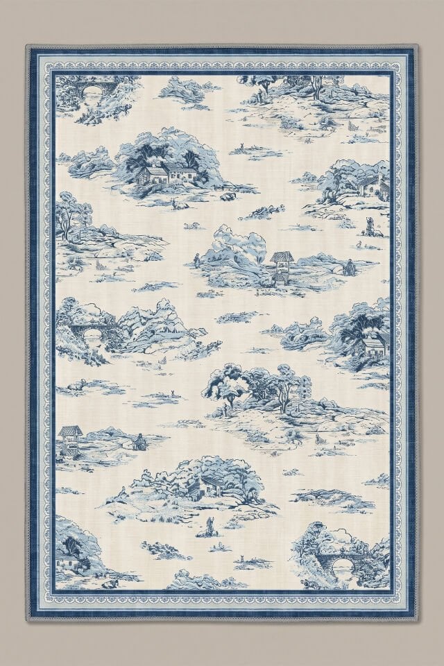 Mavi Toile Makinede Yıkanabilir Bambu Halı