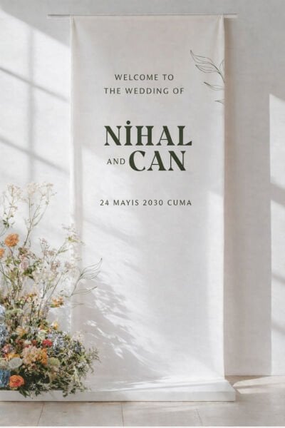 Kişiye Özel Kanvas Karşılama Panosu 70 x 180 Cm-004 Kişileştirilebilir,Düğün Söz Nişan Kına Parti  Flama