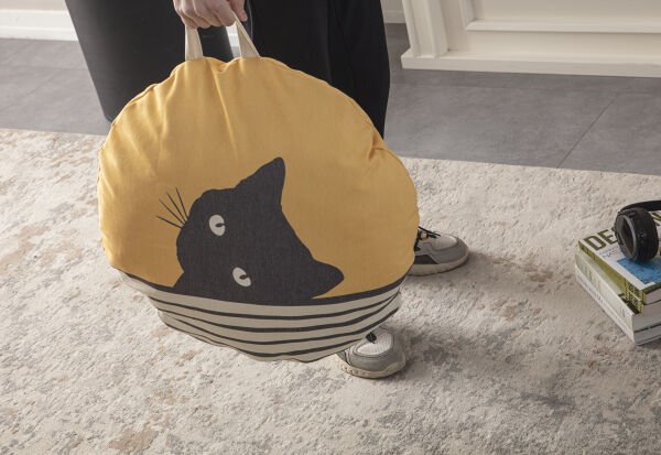 Black Cat Çok Amaçlı İç Dolgulu Puf, Yer Minderi, Bahçe Minderi, Balkon Minderi,Yuvarlak Minder