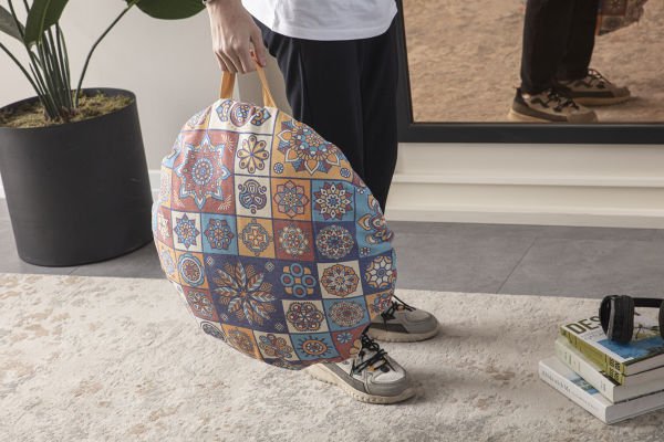 Mandala Çok Amaçlı İç Dolgulu Puf, Yer Minderi, Bahçe Minderi, Balkon Minderi,Yuvarlak Minder