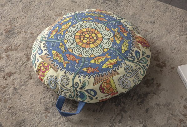 Mystic Fish Çok Amaçlı İç Dolgulu Puf, Yer Minderi, Bahçe Minderi, Balkon Minderi,Yuvarlak Minder