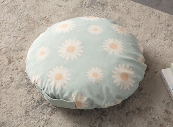 Green Daisy Çok Amaçlı İç Dolgulu Puf, Yer Minderi, Bahçe Minderi, Balkon Minderi,Yuvarlak Minder