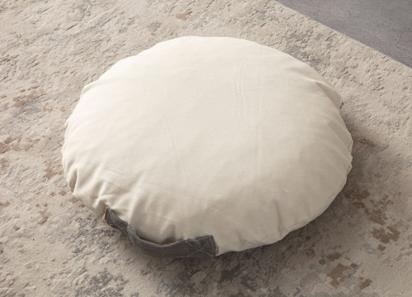 Beige Çok Amaçlı İç Dolgulu Puf, Yer Minderi, Bahçe Minderi, Balkon Minderi,Yuvarlak Minder