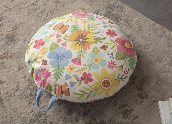 Floral Çok Amaçlı İç Dolgulu Puf, Yer Minderi, Bahçe Minderi, Balkon Minderi,Yuvarlak Minder