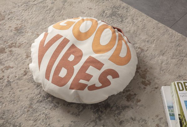 Good Vibes Çok Amaçlı İç Dolgulu Puf, Yer Minderi, Bahçe Minderi, Balkon Minderi,Yuvarlak Minder