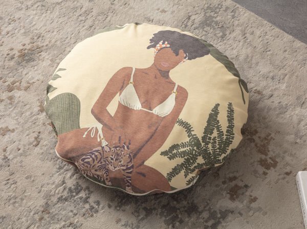 Summer Woman Çok Amaçlı İç Dolgulu Puf, Yer Minderi, Bahçe Minderi, Balkon Minderi,Yuvarlak Minder