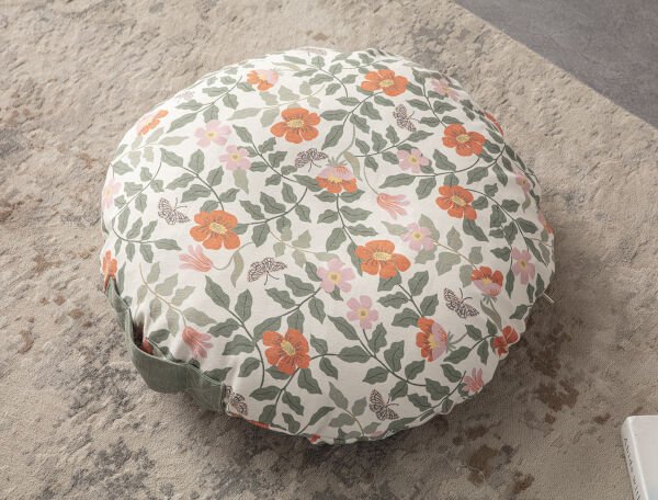 Floral Çok Amaçlı İç Dolgulu Puf, Yer Minderi, Bahçe Minderi, Balkon Minderi,Yuvarlak Minder