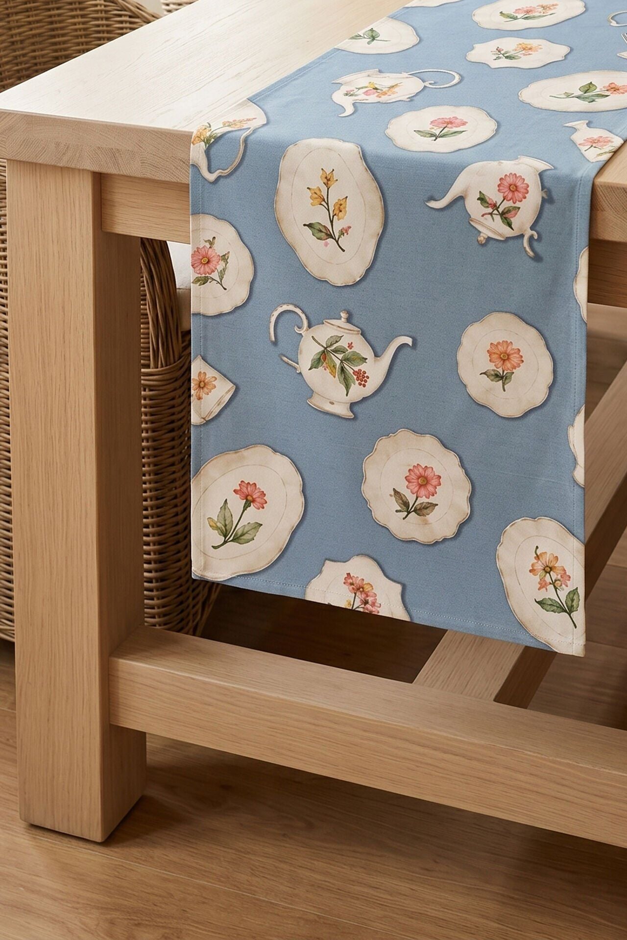 Vintage Porselen Runner 50x150 Cm Mavi