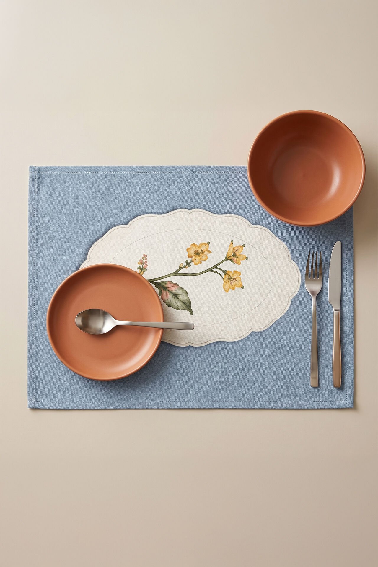 Vintage Porselen 6'lı Amerikan Servis 35x50 Cm Mavi