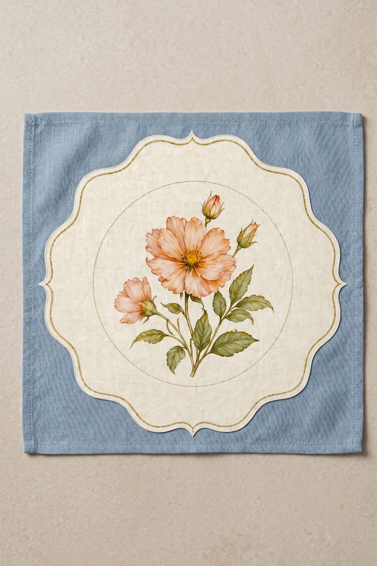 Vintage Porselen 6'lı Peçete 40x40 Cm Mavi