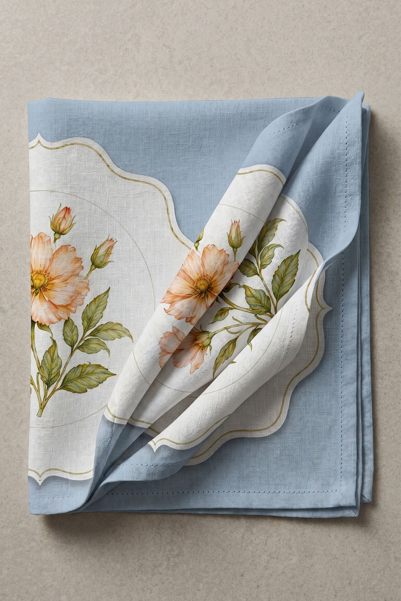 Vintage Porselen 6'lı Peçete 40x40 Cm Mavi