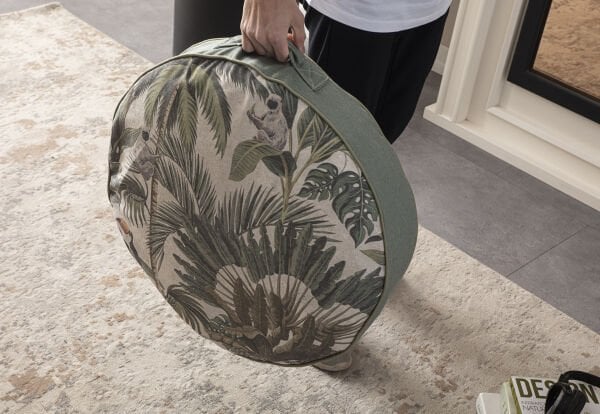 Dekomall Green Palm Çok Amaçlı İç Dolgulu Puf, Yer Minderi, Bahçe Minderi, Balkon Minderi,Yuvarlak Minder