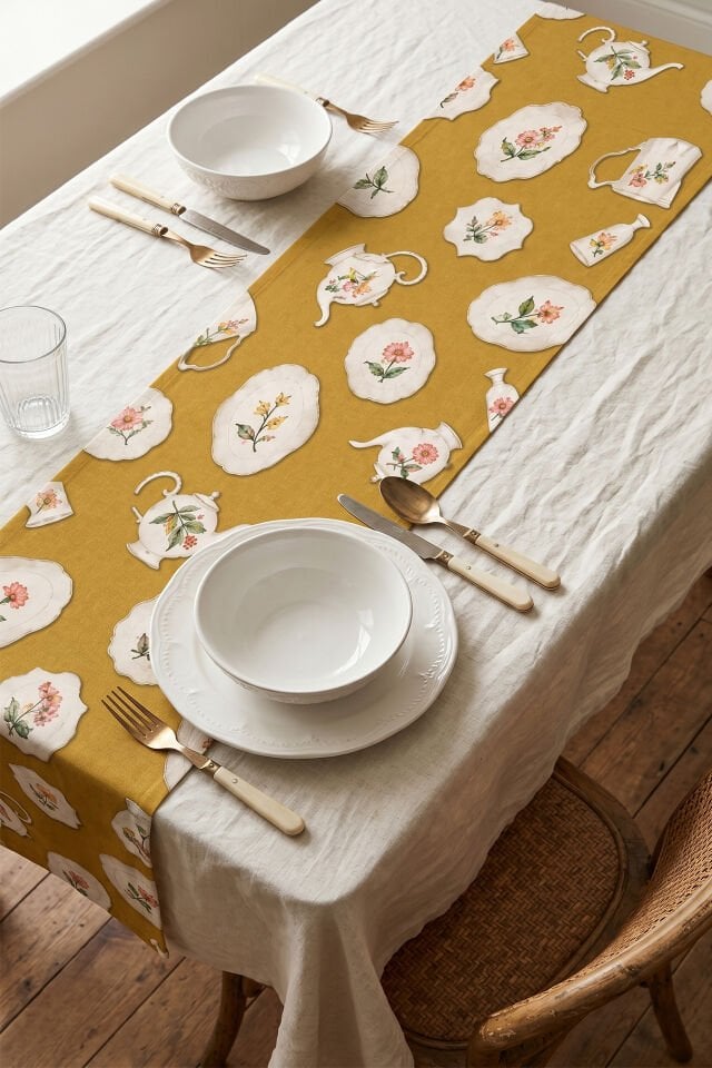 Vintage Porselen Runner 50x150 Cm Hardal