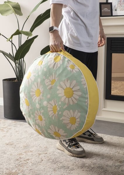 Dekomall Daisy Çok Amaçlı İç Dolgulu Puf, Yer Minderi, Bahçe Minderi, Balkon Minderi,Yuvarlak Minder