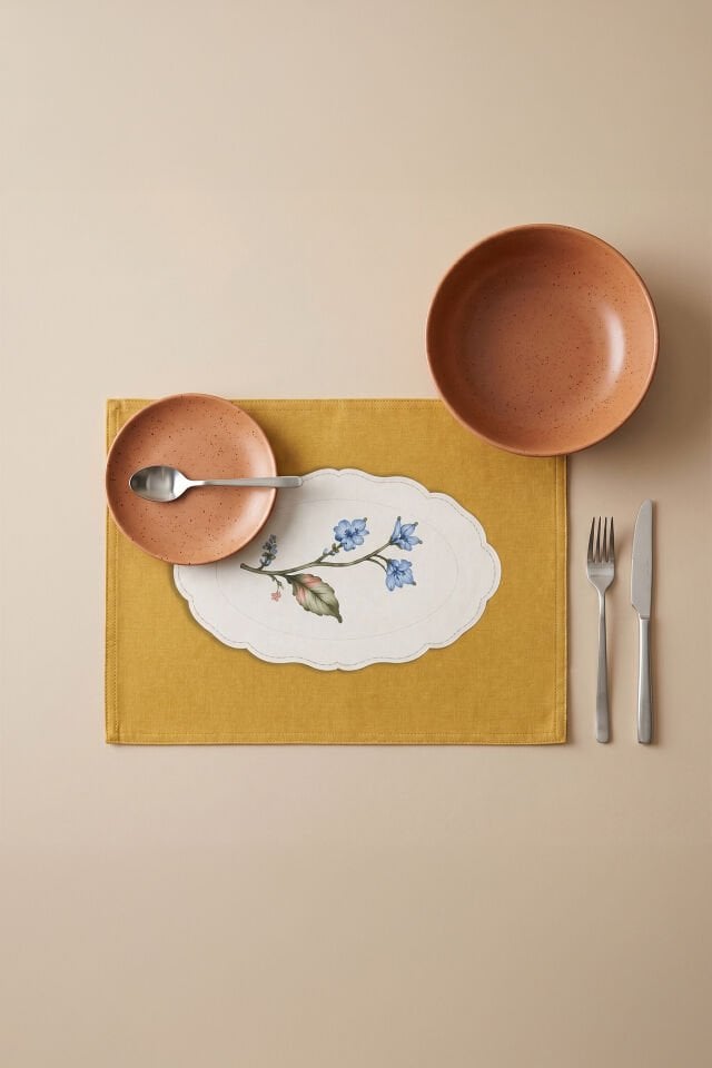 Vintage Porselen 6'lı Amerikan Servis 35x50 Cm Hardal