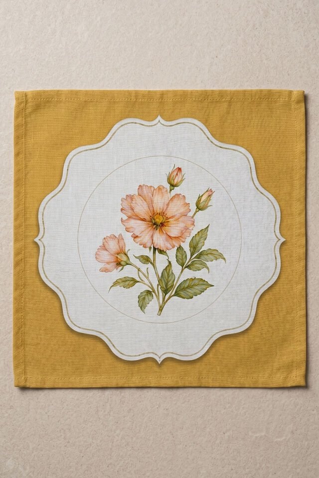 Vintage Porselen 6'lı Peçete 40x40 Cm Hardal