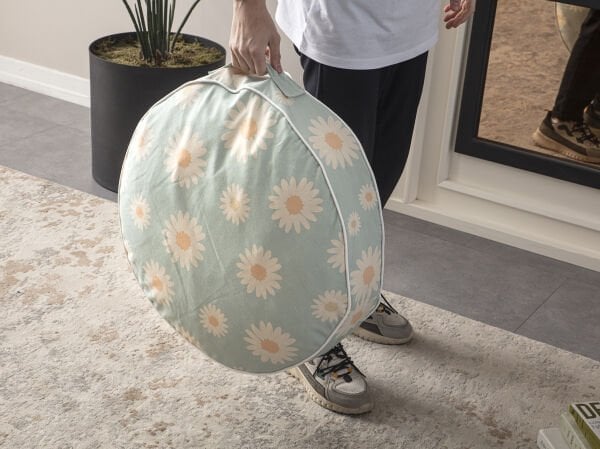 Dekomall Green Daisy Çok Amaçlı İç Dolgulu Puf, Yer Minderi, Bahçe Minderi, Balkon Minderi,Yuvarlak Minder