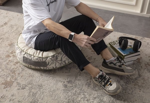 Dekomall Beige Çok Amaçlı İç Dolgulu Puf, Yer Minderi, Bahçe Minderi, Balkon Minderi,Yuvarlak Minder