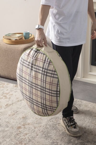 Dekomall Plaid Çok Amaçlı İç Dolgulu Puf, Yer Minderi, Bahçe Minderi, Balkon Minderi,Yuvarlak Minder
