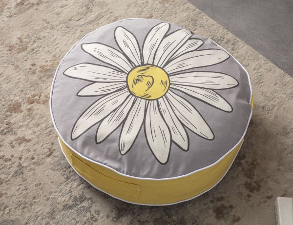 Dekomall Camomile Çok Amaçlı İç Dolgulu Puf, Yer Minderi, Bahçe Minderi, Balkon Minderi,Yuvarlak Minder