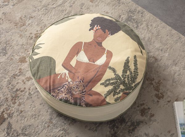 Dekomall Summer Woman Çok Amaçlı İç Dolgulu Puf, Yer Minderi, Bahçe Minderi, Balkon Minderi,Yuvarlak Minder