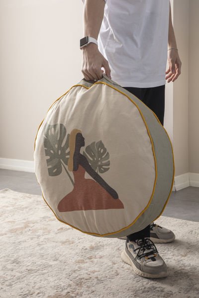 Dekomall Carmod Çok Amaçlı İç Dolgulu Puf, Yer Minderi, Bahçe Minderi, Balkon Minderi,Yuvarlak Minder