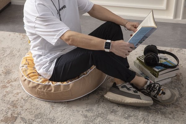 Dekomall Yellow Flowers Çok Amaçlı İç Dolgulu Puf, Yer Minderi, Bahçe Minderi, Balkon Minderi,Yuvarlak Minder