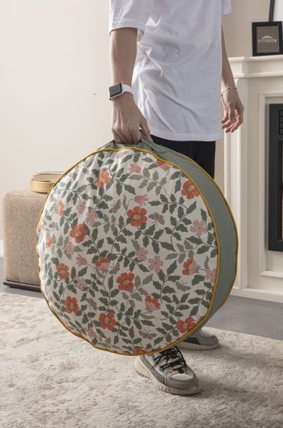 Dekomall Floral Çok Amaçlı İç Dolgulu Puf, Yer Minderi, Bahçe Minderi, Balkon Minderi,Yuvarlak Minder