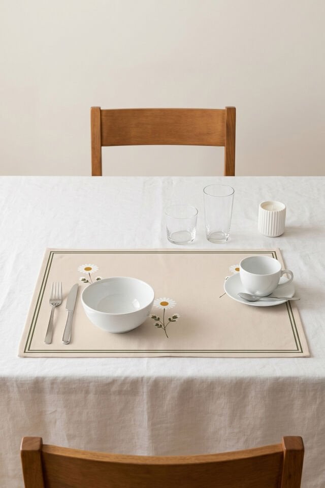 Daisy Yeşil Bordürlü 6'lı Amerikan Servis 35x50 Cm Bej