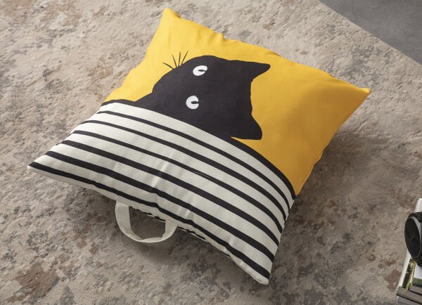 Dekomall Black Cat Çok Amaçlı İç Dolgulu Puf, Yer Minderi, Bahçe Minderi, Balkon Minderi,Kare Minder