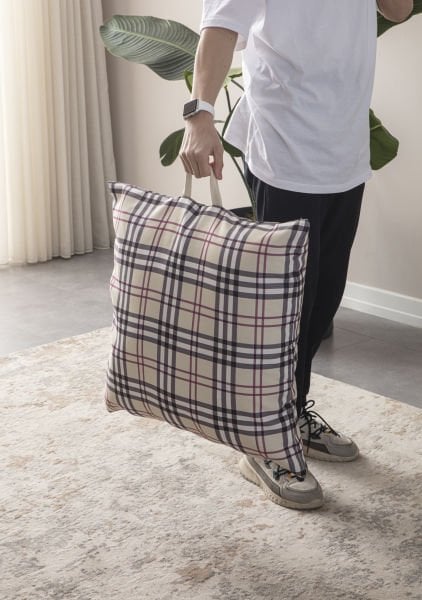 Dekomall Plaid Çok Amaçlı İç Dolgulu Puf, Yer Minderi, Bahçe Minderi, Balkon Minderi,Kare Minder