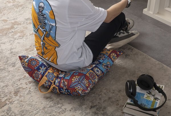 Dekomall Mandala Çok Amaçlı İç Dolgulu Puf, Yer Minderi, Bahçe Minderi, Balkon Minderi,Kare Minder